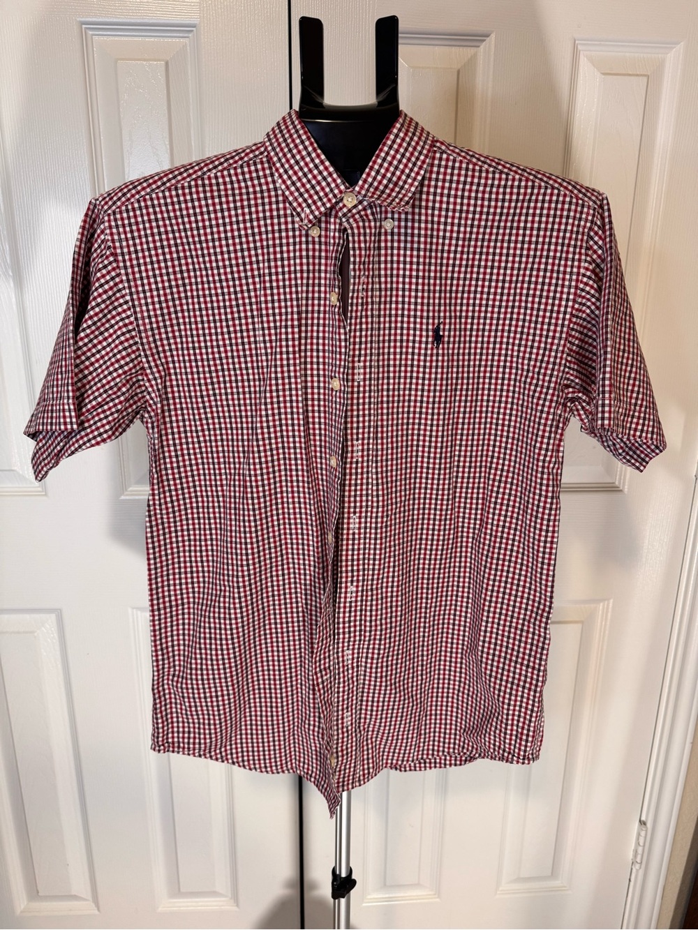Ralph Lauren Red and White Gingham Short-Sleeve Button-Down Shirt